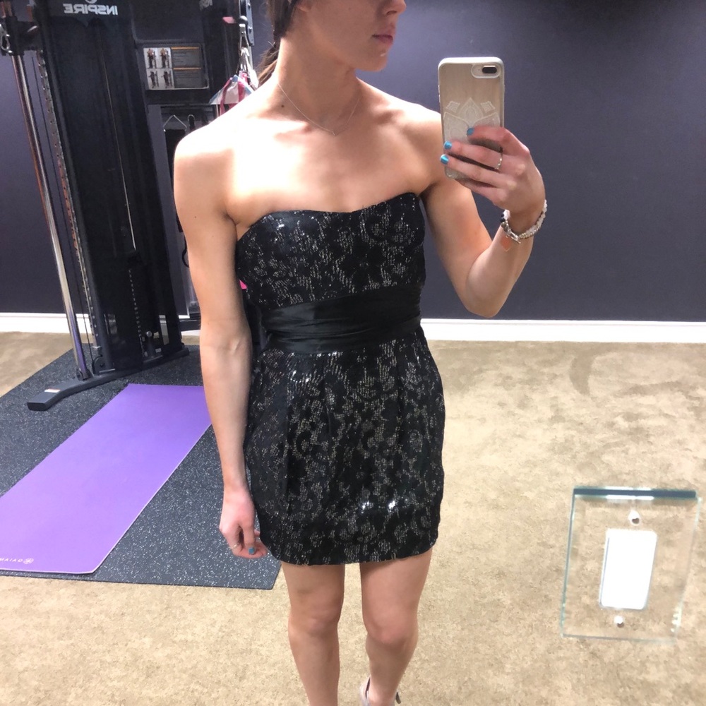 Black Lace Sequined Formal Dress